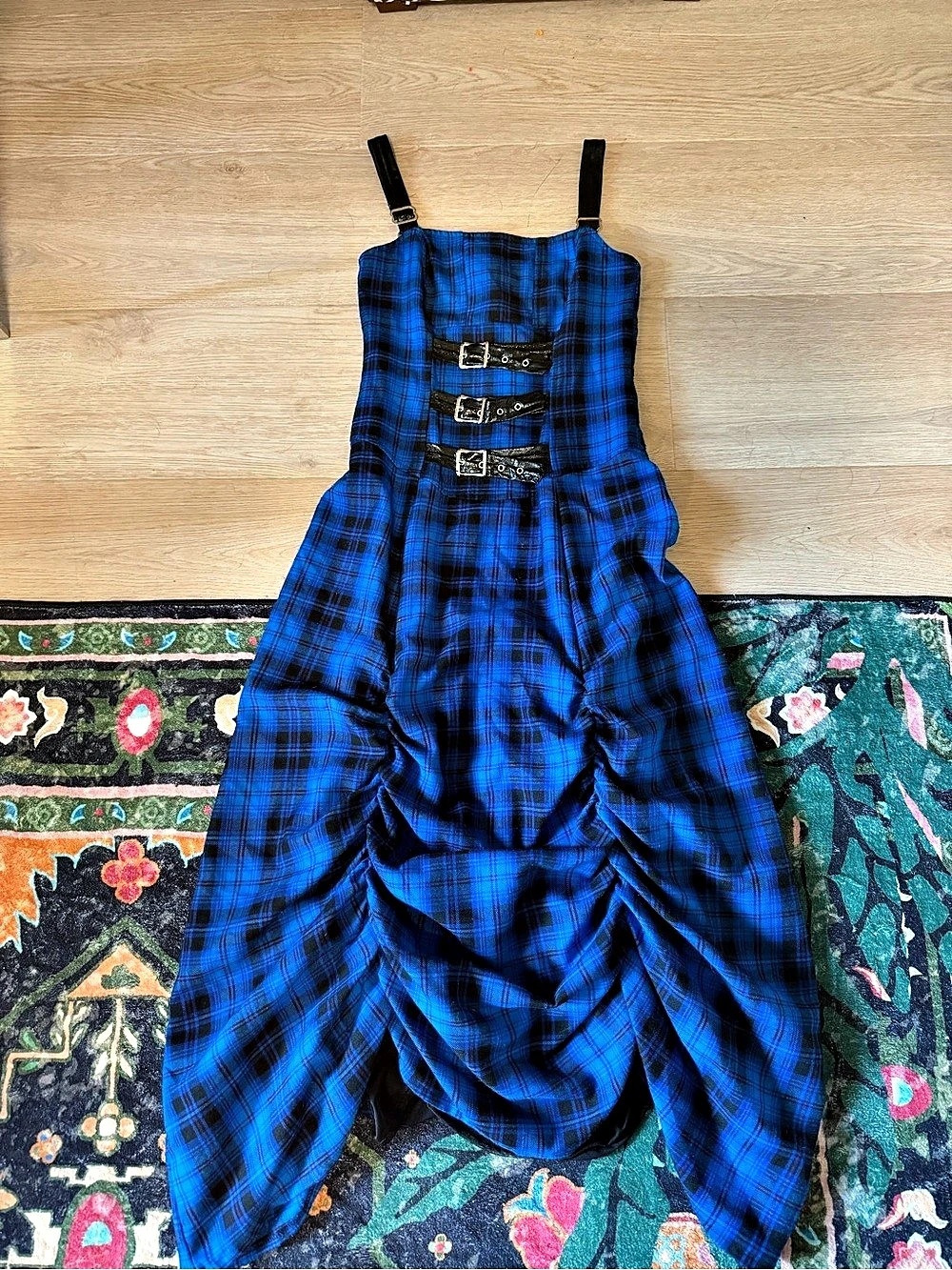 RARE VINTAGE lip service plaid blue scrunched dress - Picture 2 of 6